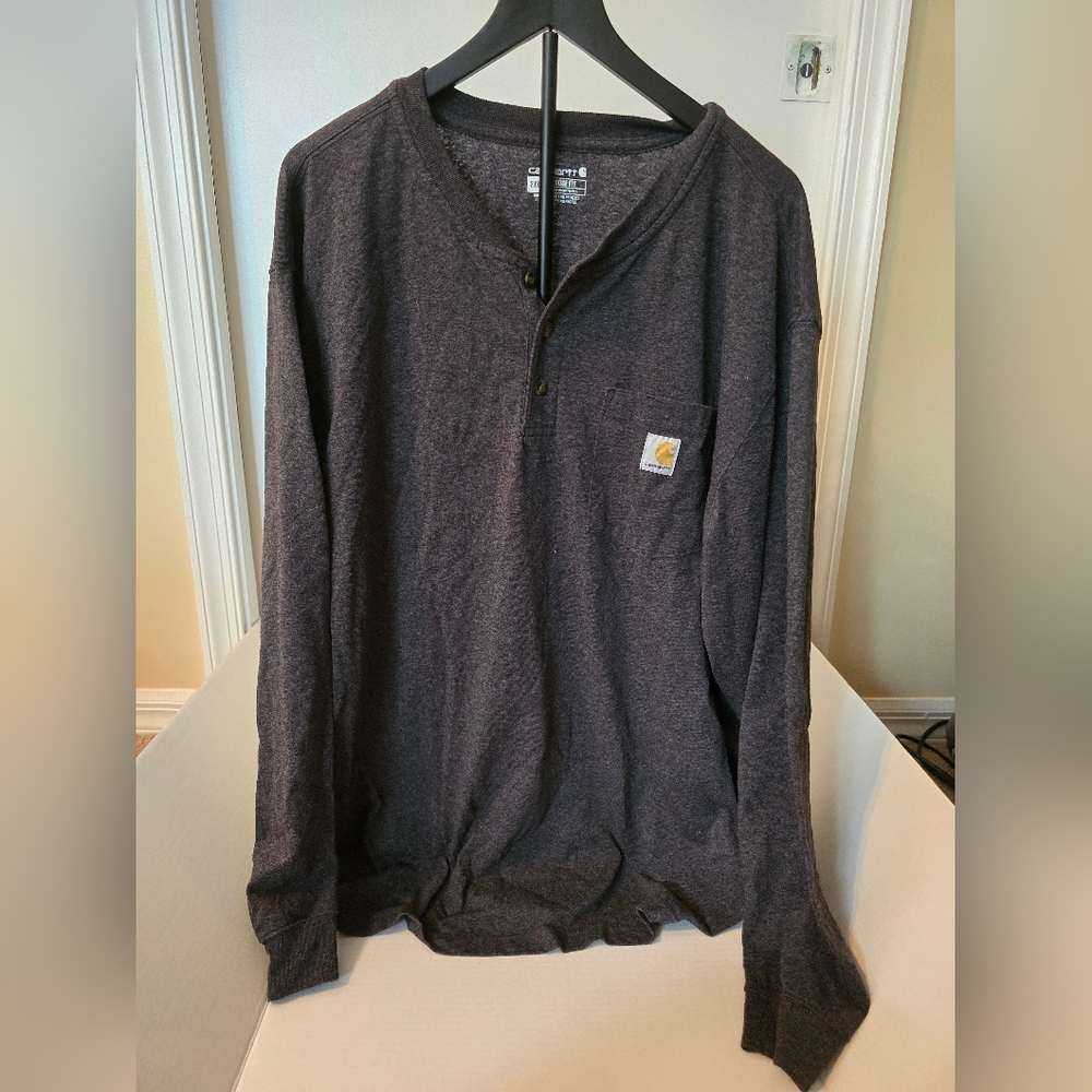 Carhartt Workwear Long Sleeve Pocket Henley Shirt Mens Size 2XL Gray